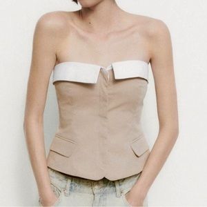 Zara contrast gabardine strapless Top